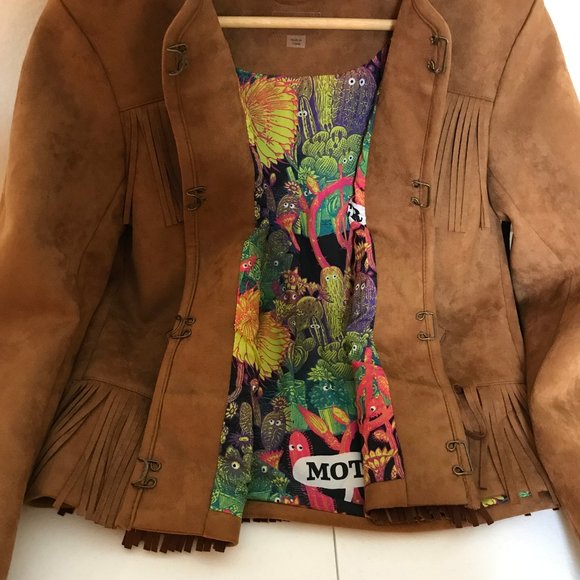 MOTHER On The Fringe Faux Suede Fringed Western Style Boho Crop Jacket Sz XS - Picture 14 of 16